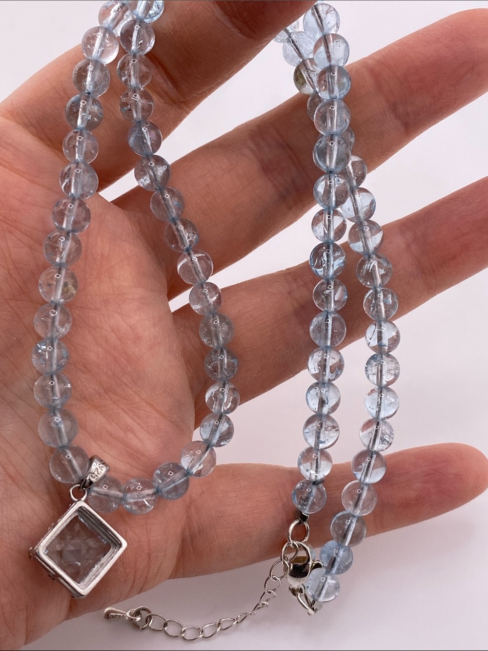 Light Blue Topaz Beaded Necklace - The Gem Studio - Picture 3 of 9